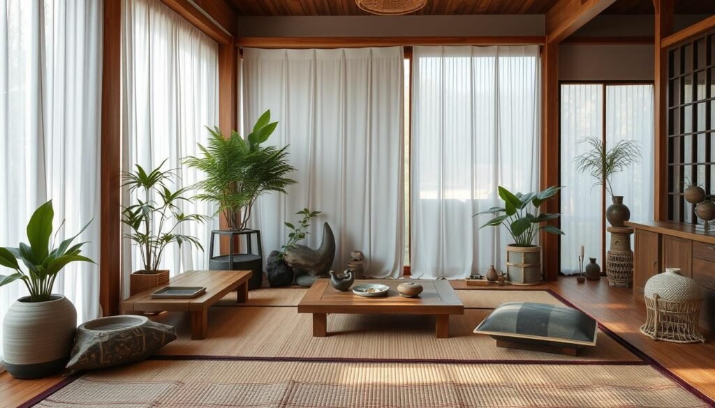 Zen room decor with natural materials