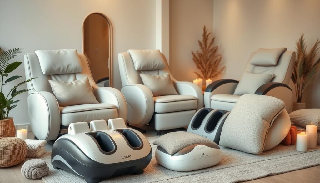massage chairs, foot massagers, massage pillows
